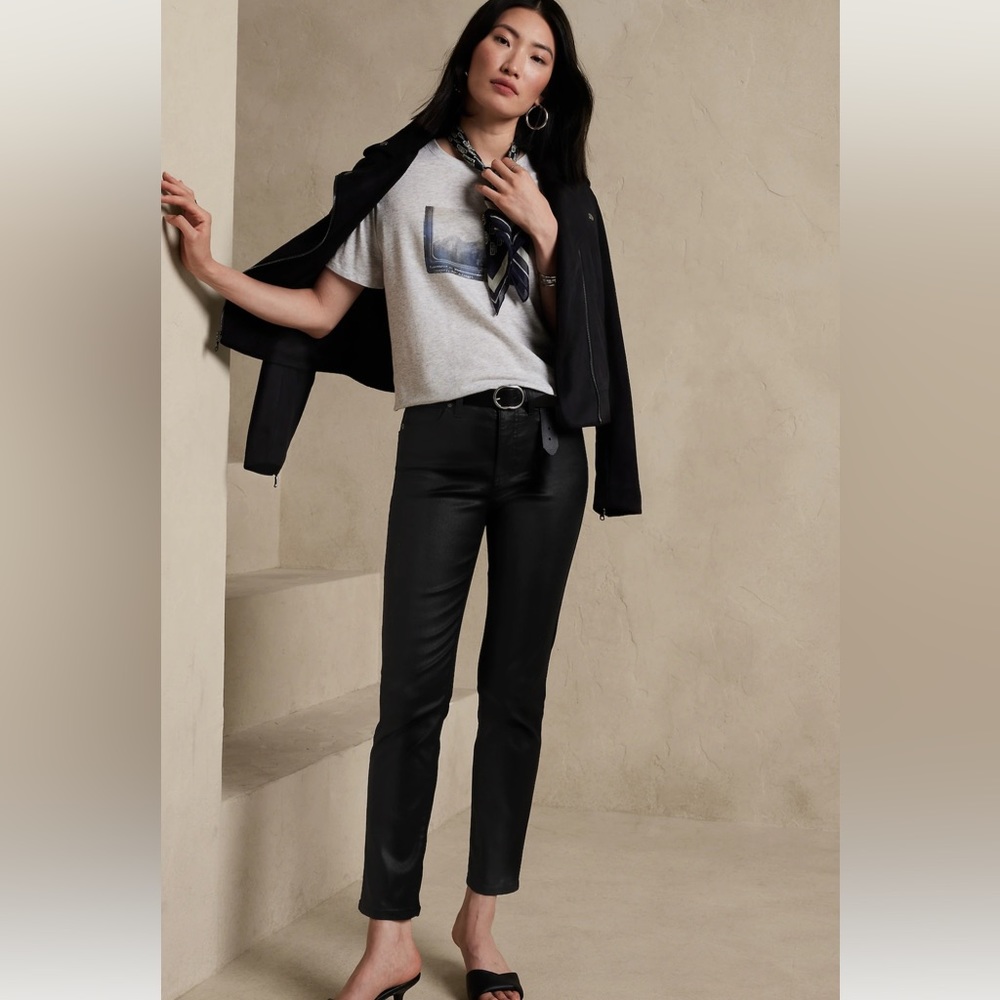 Black slim coated jeans